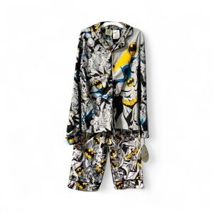 Batman fleece button front pajamas new